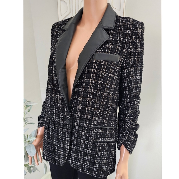 Generation Love Black Lexi Vegan Leather Combo Tweed Blazer - Picture 1 of 12